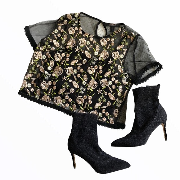 Forever21 Edgy Floral Embroidered Mesh Top - Picture 2 of 10